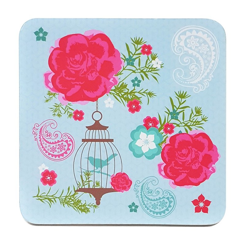 com-four® 16 x Wooden Drinks Coasters, Glass Coasters with Rose