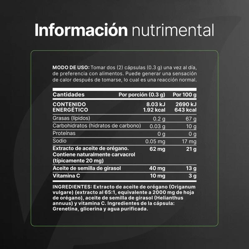Aceite Orégano 300 Caps Oregano Oil Life Sabor