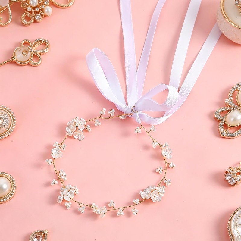 4 Pack Pearl Rhinestone Floral Headband for Wedding