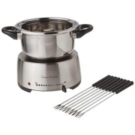 Stainless Steel Fondue Pot Set- Melting Pot Cooker and Warmer for Cheese, Chocolate and More- Kit Includes 8 Forks By Classic Cuisine -Dishwasher Safe