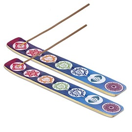 Yajna Traditional-Handmade-Burner Wooden-Incense-Strip-Holder Ash-Catcher-Stand for-Aromatherapy-Meditation-Yoga (Seven Chakra) 10 Inches, Pack of 2