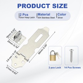 PATIKIL 2.5 Inch Door Lock Hasp Latch, 2 Pack 304 Stainless Steel Security Padlock Latch Door Gate Lock Hasp with Screws for Gate Cabinets Shed Closet Lockers, Silver