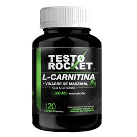 L Carnitina 4en1, 1300mg porcion Carnitina, Vinagre de Manzana, CLAs y Cetonas de Frambuesa  Testo Rocket Carnitina 120 Cpsulas                       