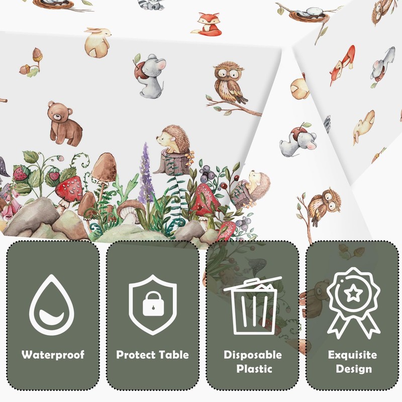 Woodland Animals Table Cloth Jungle Safari Plastic Table Cover Tablecloth