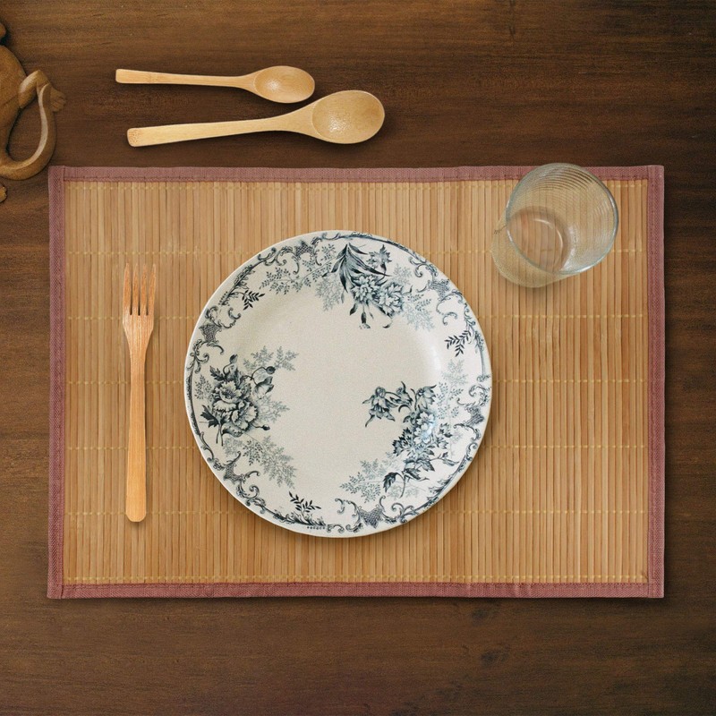 BambooMN Bamboo Slats Placemat with Fabric Border - Solid Colour
