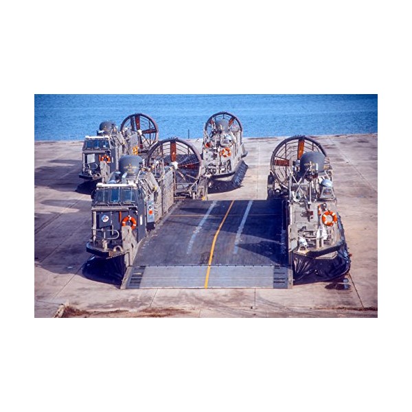 A pair of Navy landing craft air cushions rest on