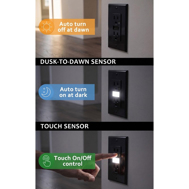 SOZULAMP 4-Pack Night Light Wall Outlet, Touch & Dusk-to-Dawn Sensors