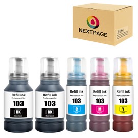 NEXTPAGE 103 Ink for Epson EcoTank 103 Compatible with Epson EcoTank L1110‎ L1210 L1250 L3100 L3101 L3110 L3111 L3150 L3151‎ L3156 L3160 L3210 L3211 L3250 L3251 L3252 L3260 Printer (2BK CMY 127ml)