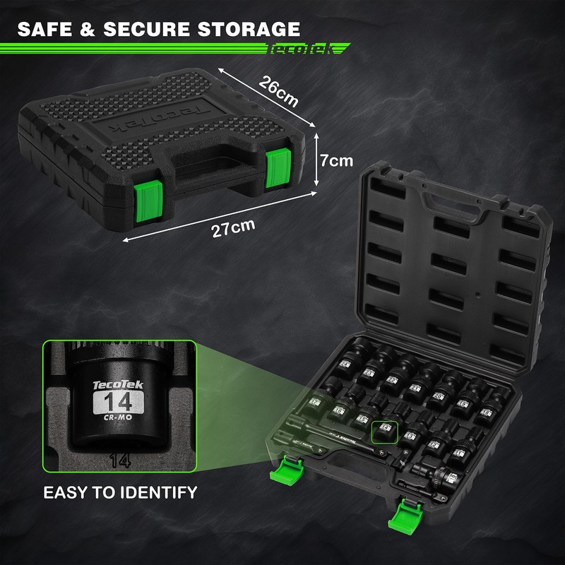 TecoTek 19 PCS 1/2" Drive Shallow Universal Impact Socket Set,