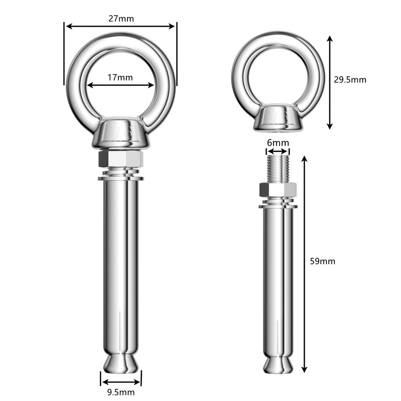 4 PCS M6*60 Stainless Steel Wall Eye Expansion Anchor Bolts