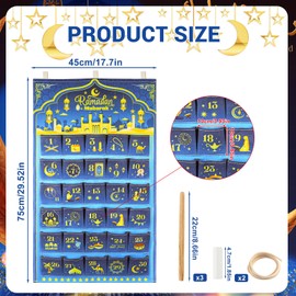 HOWAF Ramadan Calendar for Filling 2024, Ramadan Advent Calendar as a Fabric Wall Calendar, Reusable Ramazan Calendar for Hanging, Fabric Bag, Eid Mubarak, Ramadan Mubarak Decoration, Blue, 10 cm