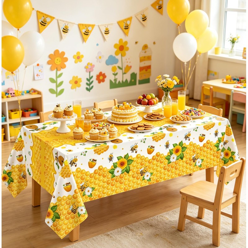 6 Pack Bee Tablecloth Happy Bee Day Table Cover Rectangle