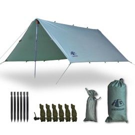 HIKERGEARS Camping Tarp 10x10 ft, Light Waterproof for Backpacking, Hammock Shelter, Emergency Survival Tent, Durable & Compact, Outdoor Tarp for All-Weather Protection.