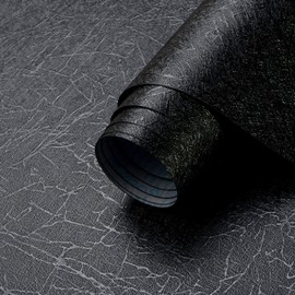 Safiyya 17.3" X 118" Peel and Stick Wallpaper Black Silk Contact Paper Textured Wallpaper Peel and Stick Modern Solid Color Wallpaper for Bathroom Vinyl Rolls