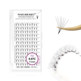 NAGARAKU Wimpernverlängerungen Premade Fans Eyelash Vorgefertigte Volumenfächer Wimpern 120 Fans 7D 0.07C Curl 11mm Scharfe Schmale Stielcluster Dünne Spitze Basis Flauschig Russische Volumen Fächer