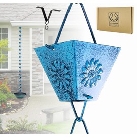 U-nitt Rain Chain Water Collection for Gutters Rainwater Catcher & Diverter, 8.5 FT Chains for Outside Garden Patina Square Cups, Roof Downspout, Works with Heavy Rain, w/Gutter Clip for Rainchains