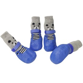 URBEST Dog Socks, 4Pcs Dog Shoes for Dogs Cat Socks Non-Slip Soles Adjustable Dog Cat Paw Socks Fit for Puppy and Small Dogs (M, Blue)