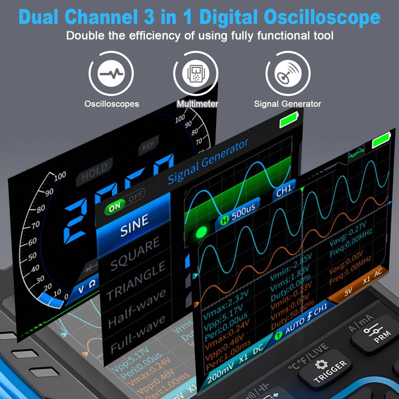 Kethvoz Digital Oscilloscope 2 Channel with Auto Calibration, 3 in