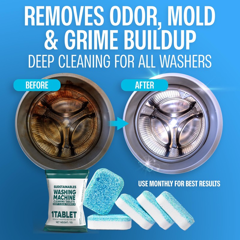 Sudstainables Washing Machine Cleaner Tablets (24-Pack) – Deep Clean Odor