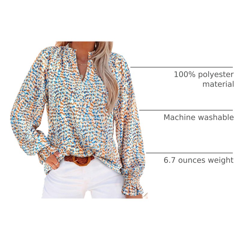 MASCOMODA Womens V Neck Floral Long Sleeve Tops 2025 Summer