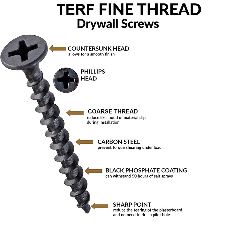 TERF® Drywall Coarse Thread Sharp Point Screws 3.5 X 38mm
