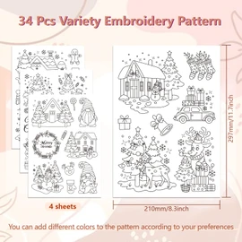 GLOBLELAND 4 Sheets Christmas Snowman Santa Claus Tree Water Soluble Hand Sewing Stabilizers for Fabric Embroidery Stitch Practice Wash Away Embroidery Stabilizers Stickers for Embroidery