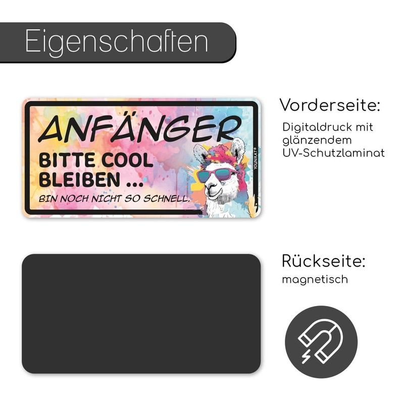 younikat Auto-Magnet-Schild Anf?nger Lama Bunt I 20 x 10 cm