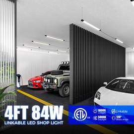 Barrina BS84 LED Shop Light for Garage, 10000LM, 84W, 4FT, 5000K Linkable Light Fixture for Workshop, Basement, Hanging or Flush Mount, Heat Dissipation with Pull Chain Switch, ETL,1 Pack