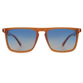 VANLINKER Polarized Square Sunglasses for Men Women Dark Shades with UV Protection for Driving VL9748, Caramel Frame / Gradient Blue Lens, Medium