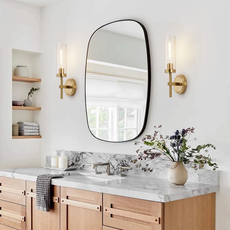 SANTOSTOCK Gold Wall Sconces Set of 2, Modern Bathroom Sconces
