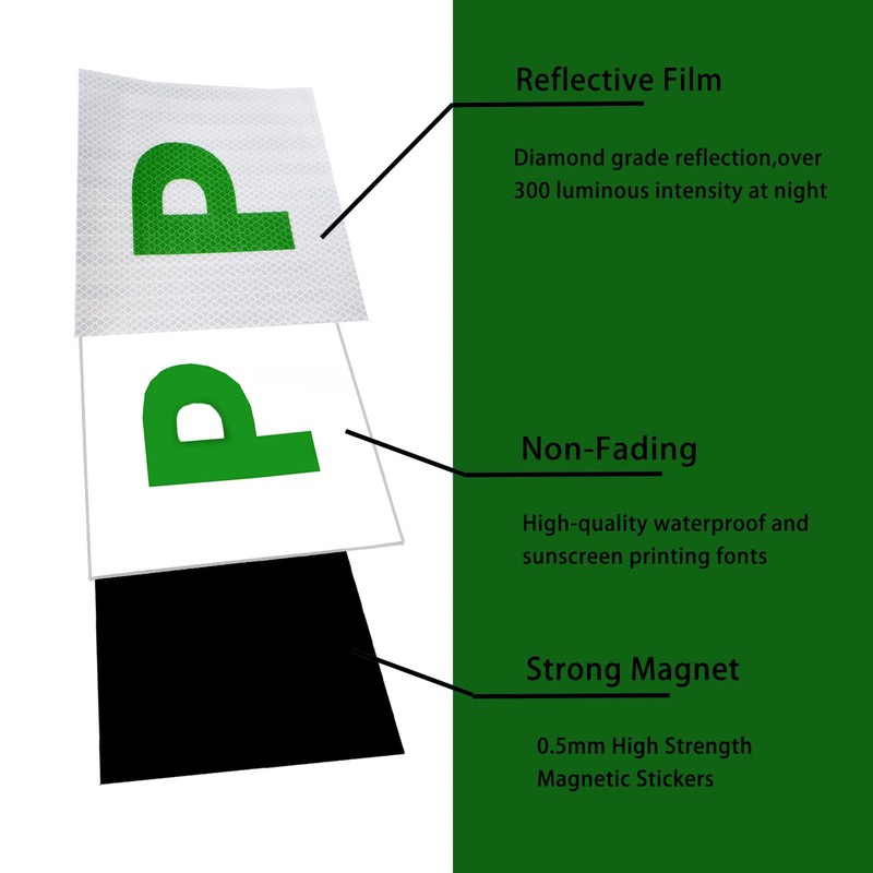 JinRui-T 3 Pack P Plates Magnetic Sticker,Reflective New Driver Sticker,