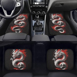 Mumeson Cool Dragon Print Car Floor Mat Auto Interior Floor Protection Carpet for Mens Womens 4 Piece Nonslip Rubber Back Heavy Duty Floor Mats Black Red