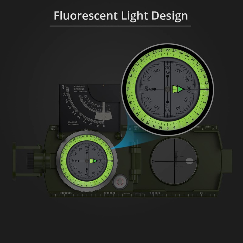 Proster Compass for Hiking Waterproof Navigation Compass Clinometer with Fluorescent