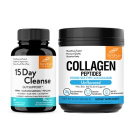 Sandhu's Sandhu's 15 Day Gut Cleanse Support & Collagen Peptides Powder, 1 lb| Supports Detox, Hair, Skin, Nail and Joint Health Support| Made in USA