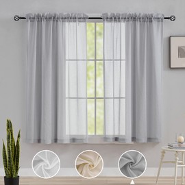 Home Brilliant 160cm Slot Top Voile Curtains for Bedroom, Decorative Soft Sheer Curtains for Windows, Grey Net Curtains for Living Room, 54 x 63 Inch, Light Grey