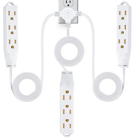 Ceoighe 3 Prong 18 Ft Extension Cord with 9 Outlets, 6 Feet on Each Side, ETL Listed Christmas Tree Extension Cord Splitter, Flat Head Outlet Plug for Indoor Use, 1625W, 125V (White)