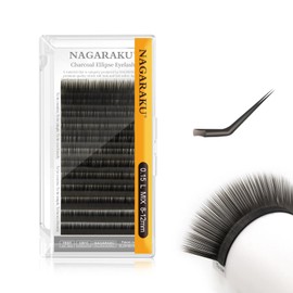 NAGARAKU Flat Ellipse Eyelash Extensions Supplies 0.15 L curl 8-12mm Mix Natural Grey Black Faux Mink Super Soft Split Tips Individual Classic Lashes Extensions Supplies Professional Makeup