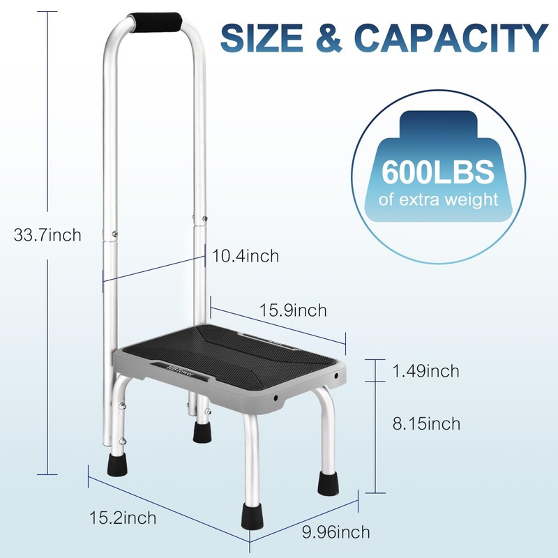 HBTower Aluminum Step Stool with Handle for Elderly, Lightweight Step