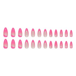 Press on Nails Medium Almond SWEKKE French Fake Nails Bright Pink Full Cover False Nails with Designs Pink Glitter Glossy Glue on Nails Stick on Nails Artificial Acrylic Nails for Women Girls 24 Pcs