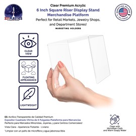 Marketing Holders 6 Pack Clear Acrylic Riser Display Stand 6” Reusable Square Platform Fixture POP Display for Retail Stores and Boutiques Clear Plexiglass Counter or Tabletop One Piece Podium