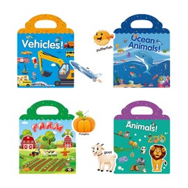 Reusable Sticker Books for Toddlers 1-3, 4 Sets Sticker Activity Books for Kids 2-4, Travel Sticker Toys for Todders Educational Toys Learning Books Birthday Gifts