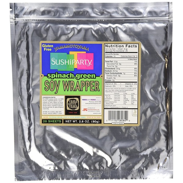 Yamamotoyama Sushi Soy Wrapper, Spinach Green, 80 grams, 20 Count