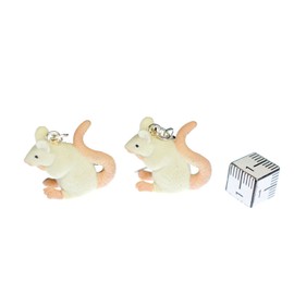 Miniblings Rat Earrings Rat Earrings Rat Mouse Rat Rubber White Handmade Fashion Jewellery I Earrings Silver Plated, Cotton