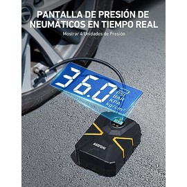 AstroAI Compresor para neumáticos de coche, bomba de aire de 10,3 bar, 12 V CC, con pantalla LCD en tiempo real, presión de los neumáticos preestablec