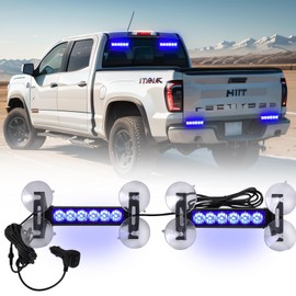 Tiannor 2X 6.1 inch Emergency Strobe Lights Blue 12 LED Hazard Warning Flashing Safety Dash Front/Rear Windshield Lights Grill Surface Mount for Police Firefighter Ambulance Vehicles Trucks Car