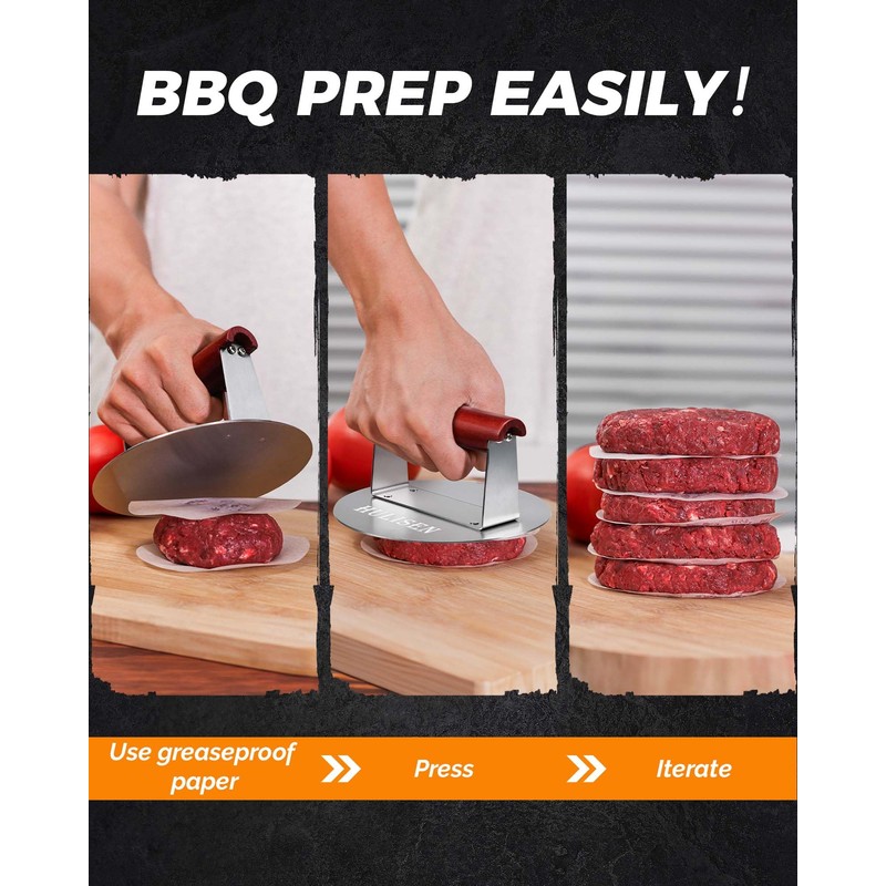 HULISEN 6.2" Stainless Steel Smashed Burger Press with Extra Wide