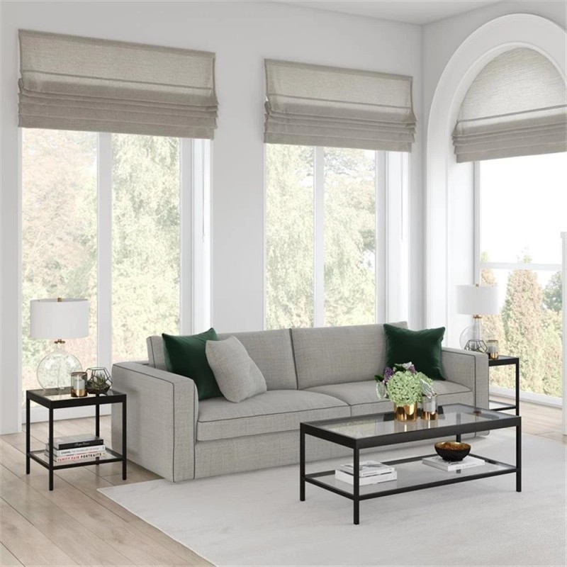 Pemberly Row Modern Metal/Tempered Glass Side Table in Black Bronze