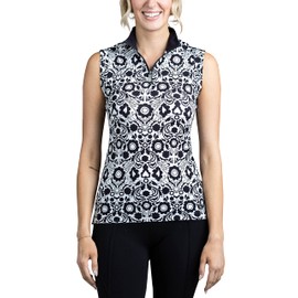 Kastel Denmark Sleeveless Moisture Wicking Base Layer Women's Activewear| Women Sun Protection Clothing UPF 30+ | 1/4 Zip Womens Golf, Equestrian, Outdoor Apparel Black and White