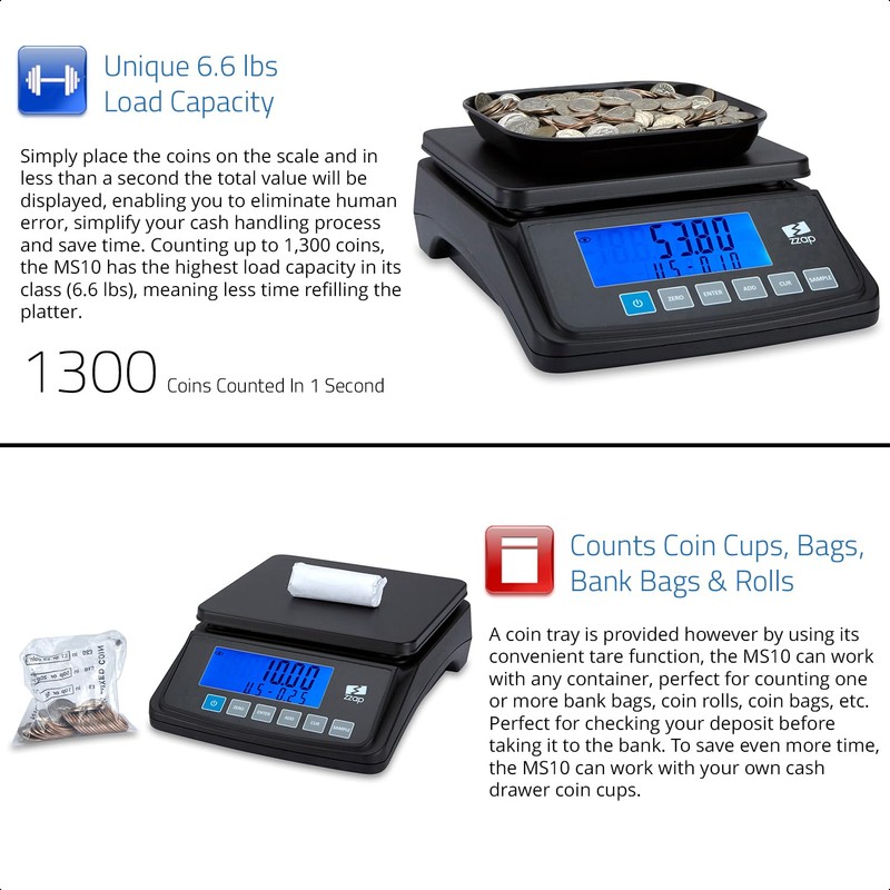 ZZap MS10 Coin Counting Scale - Money Cash Currency Weighing