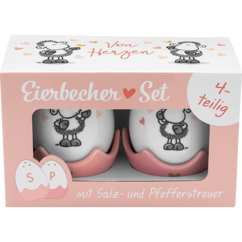 Sheepworld 48581 Egg Cup Shaker Set with "Von Herzen" Motif